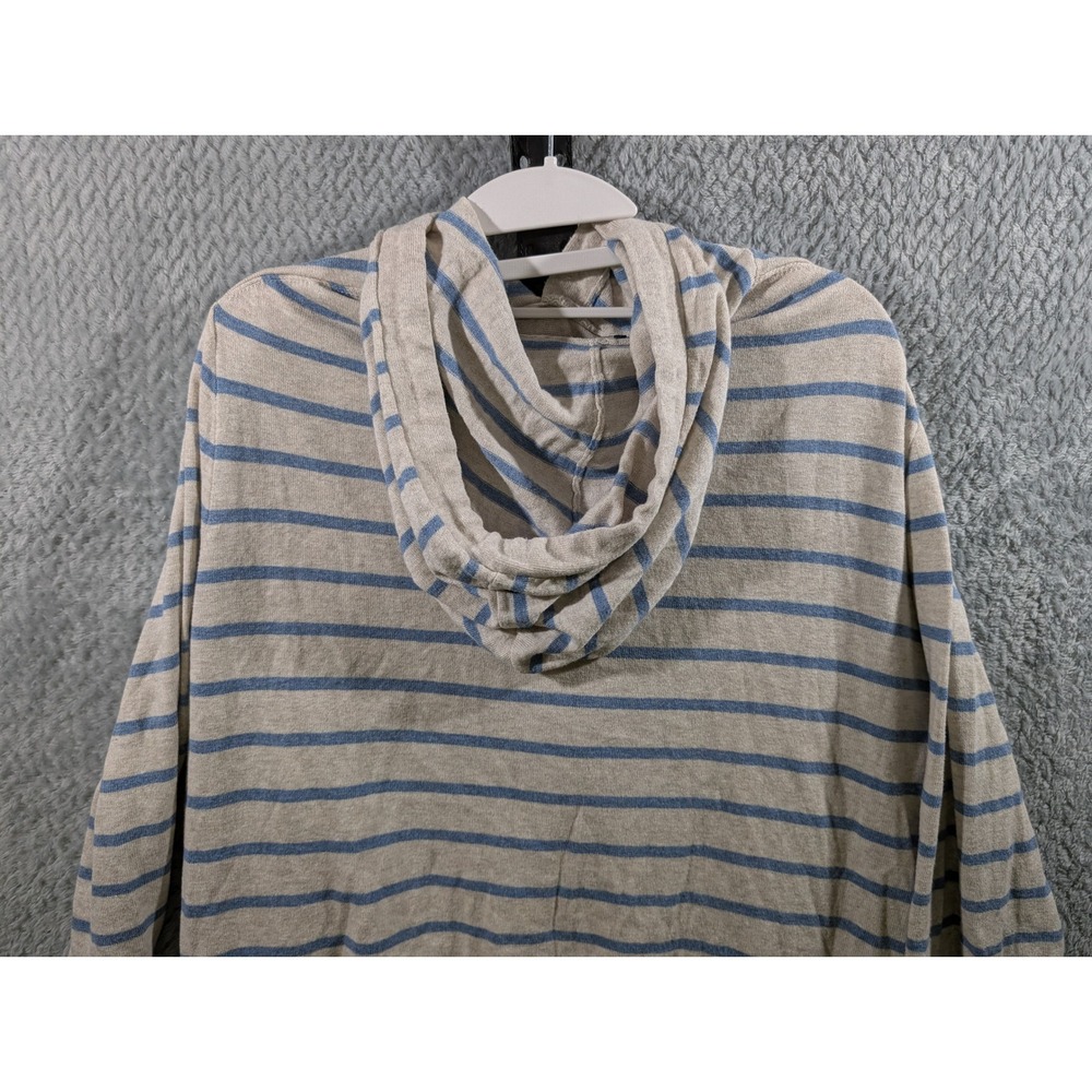 J.Crew Mens Large Blue Beige Striped Lightweight Knit Hoodie AX175 SU21 - Picture 6 of 8
